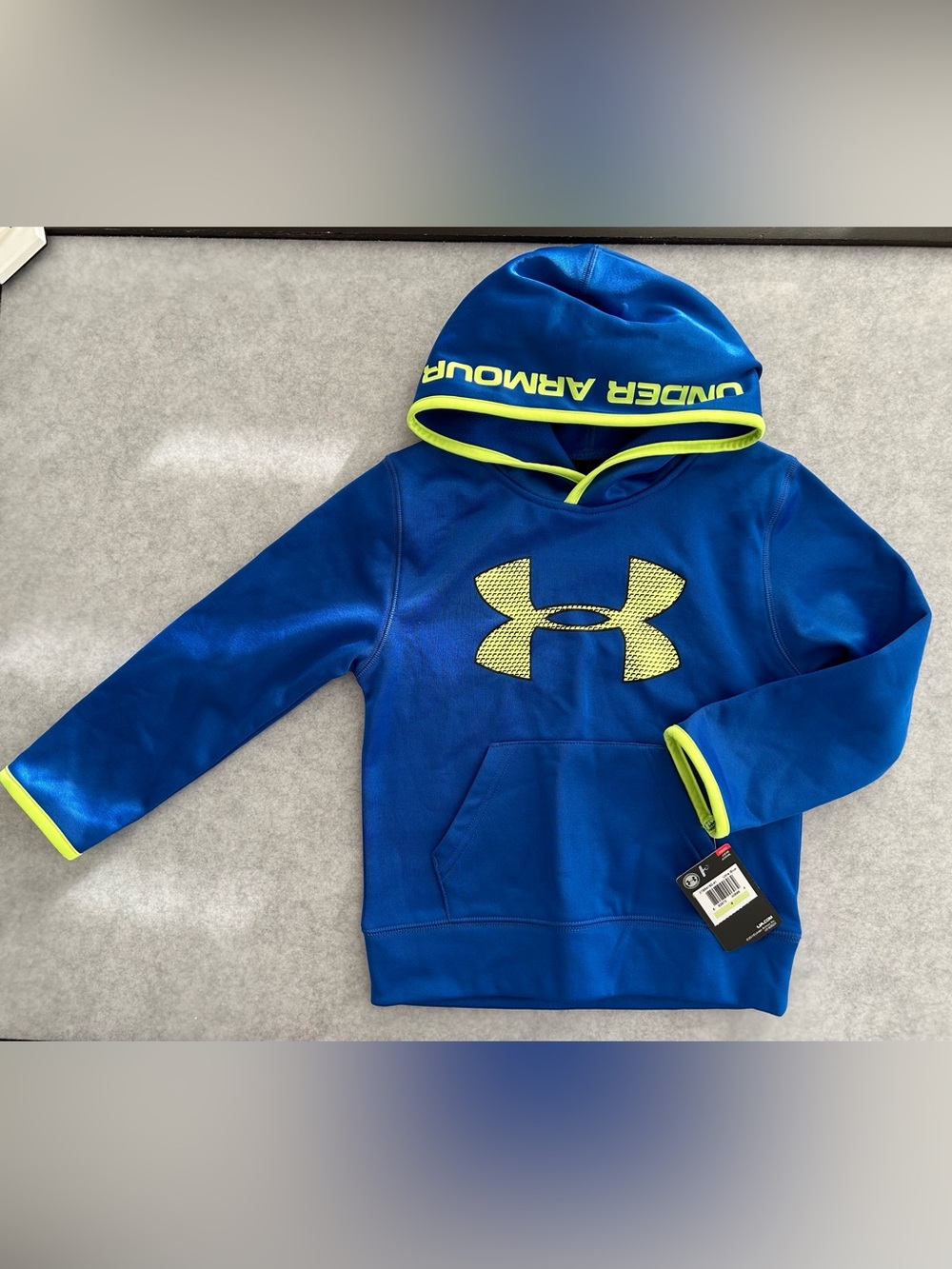 Under Armour Boys Blue Hoodie with Neon Yellow Trim